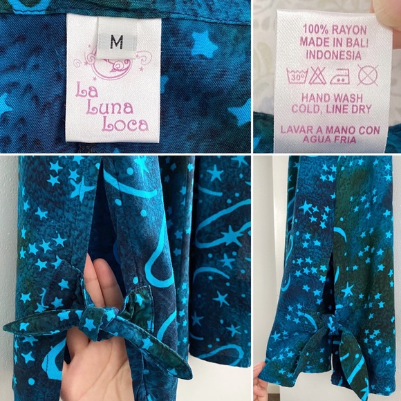 La Luna Loca 100% rayon celestial cosmic stars relaxed summer dress, blue - Picture 2 of 7
